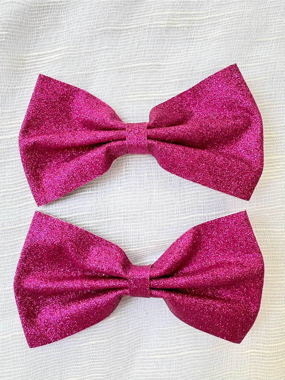 Hot Pink Glitter Hair Bow Clips Set of 2 Handmade Large Bows